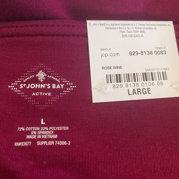 St. John's Bay Active Pants Women's Large Rose Wine French Terry Straight Leg - Picture 6 of 7